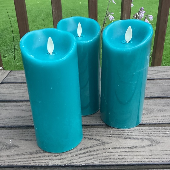 Luminara Accents Luminara Set Of 3 Flameless Teal Blue Wax Pillars